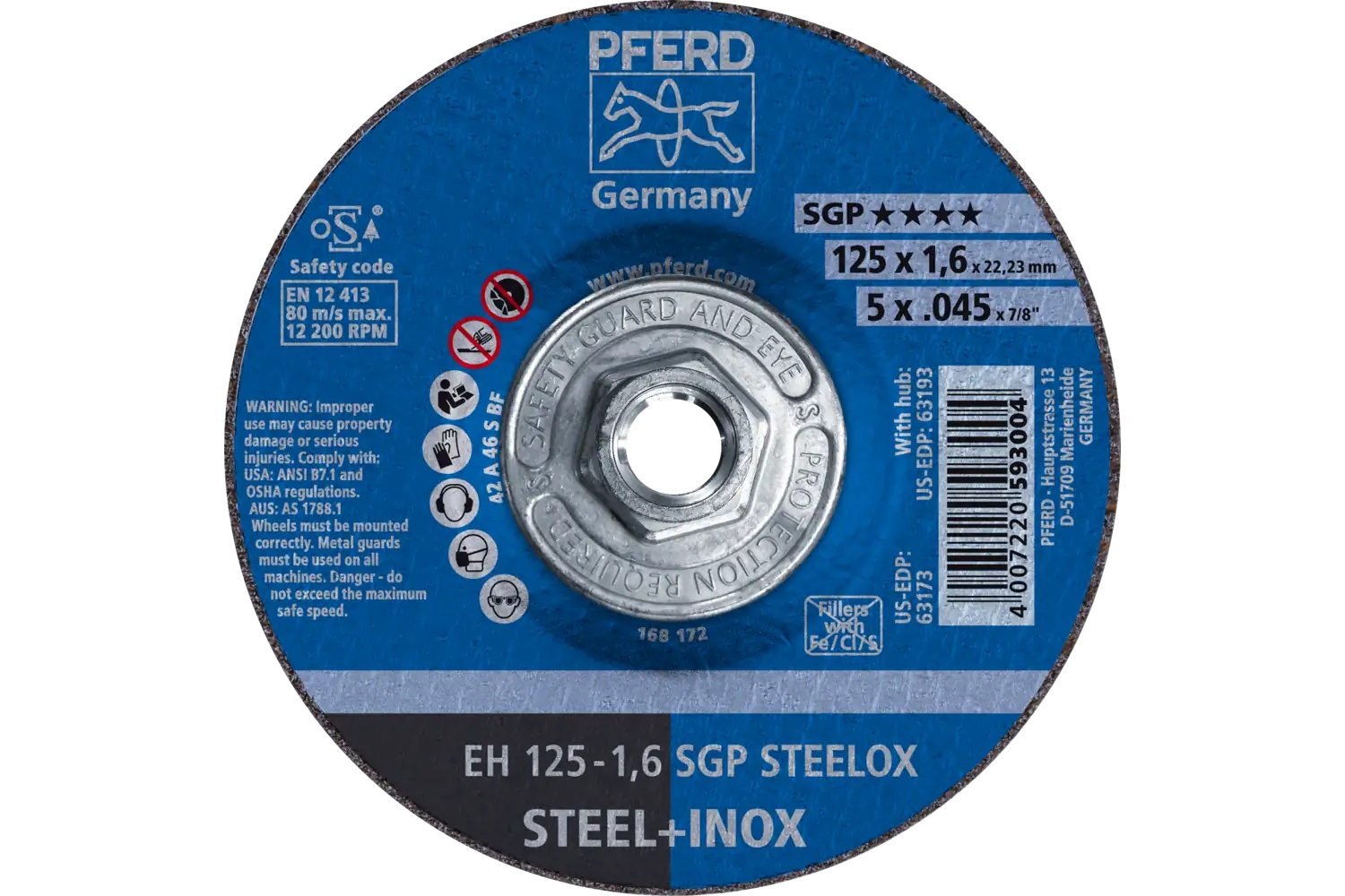 Picture of Pferd Cut-Off Wheel, 5" X .045 X 5/8-11, Sgp Steelox, T27, Aluminum Oxide